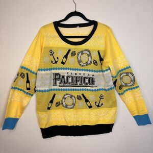 Pacifico Cerveza Beer Ugly Christmas Sweater Mens Large Yellow Holiday Knit NWOT